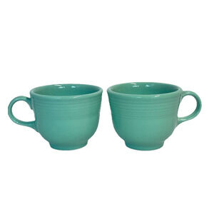 Vintage Fiesta Ware Homer Sea Mist Green 2pc Coffee Cups Mugs O Ring Lead Free